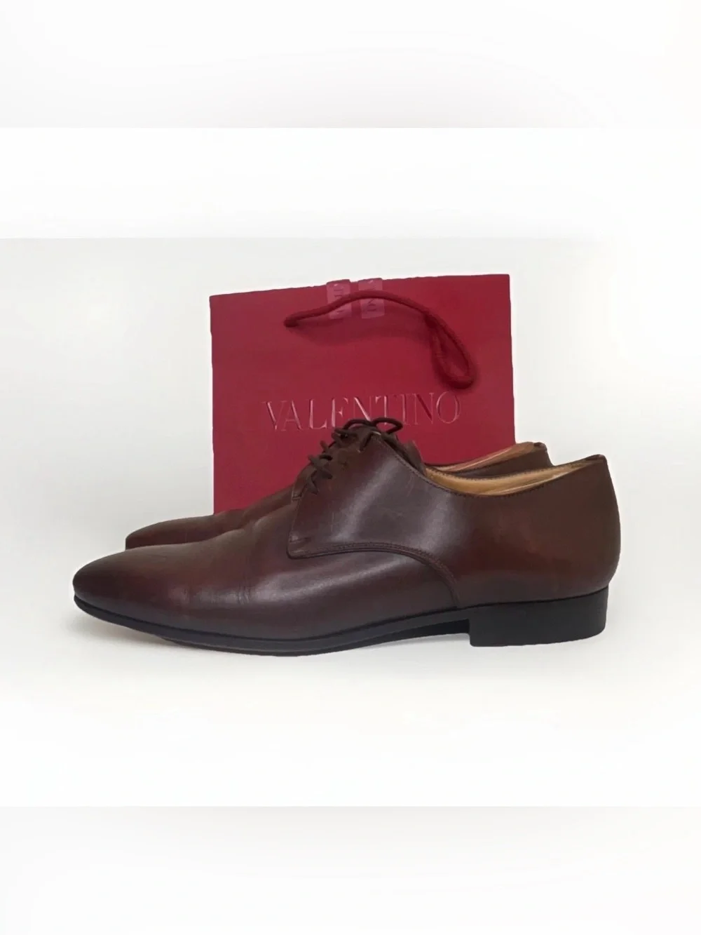 Valentino Garavani Brown Leather Derby Dress Shoe Lace Up Men's Size EU40 US 7